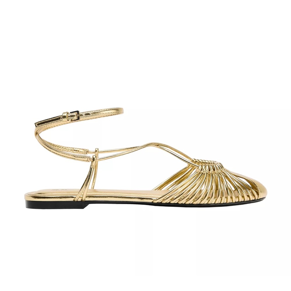 Zara Gold Metallic Strappy Fisherman Flats
